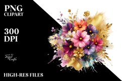 Watercolor Abstract Bouquet with Cosmos Clipart Product Image 2