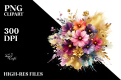 Watercolor Abstract Bouquet with Cosmos Clipart Product Image 2