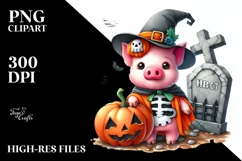 Cute Baby Pig Watercolor for Halloween Product Image 1