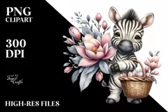 Whimsical Baby Zebra with Flower Basket | Magnolia Bouquet Product Image 1