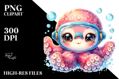 Cute Baby Octopus, Energetic PNG Product Image 2