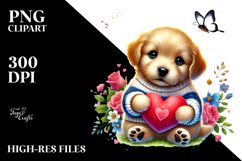 Colorful Digital Baby Puppy with Big Heart PNG Product Image 2