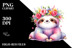 Cartoon-Style Sloth with Flower Crown PNG Product Image 2