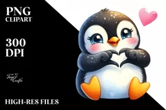 Cute Smiling Penguin Love Sign | Sublimation Clipart Product Image 1