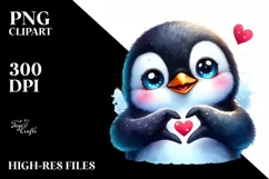 Cute Smiling Penguin Love Sign | Sublimation Clipart Product Image 1