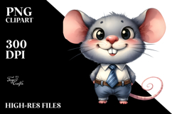 Watercolor Funny Baby Mouse Standing Tie Clipart Product Image 2