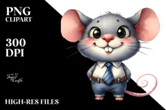 Watercolor Funny Baby Mouse Standing Tie Clipart Product Image 2
