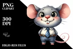 Watercolor Funny Baby Mouse Standing Tie Clipart Product Image 3
