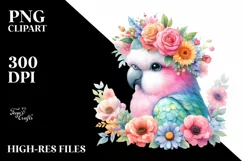 Pastel Parrot Watercolor with Flower Crown Product Image 3