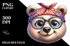 Watercolor Bear Big Eyes with Bandana Clipart Product Image 3