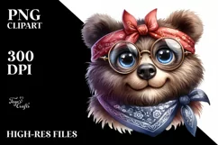 Watercolor Bear Big Eyes with Bandana Clipart Product Image 3