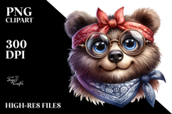 Watercolor Bear Big Eyes with Bandana Clipart Product Image 2