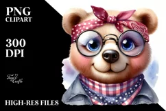 Watercolor Bear Big Eyes with Bandana Clipart Product Image 1