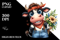 Watercolor Cow Big Eyes with Bandana Clipart Product Image 2