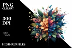 Abstract Vibrant Watercolor Flowers PNG Product Image 1
