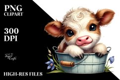 Cute Baby Hignland Cow with Iris Bucket PNG Product Image 2