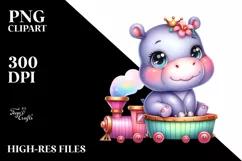 Colorful Babies Watercolor Hippo | Sublimation | Clipart Product Image 1