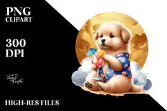 Puppy in Beachwear Drinking a Cocktail, Transparent PNG Product Image 2