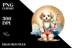 Puppy in Beachwear Drinking a Cocktail, Transparent PNG Product Image 2