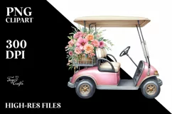 Vintage Golf Cart Flowers Decor | Sublimation Clipart Product Image 1