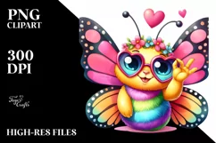 Vibrant Smiling Butterfly Love | Sublimation Clipart Product Image 1