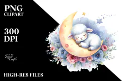 lColorful Cute Baby Lamb on Moon Watercolor Product Image 2