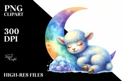 Colorful Cute Baby Lamb on Moon | Sublimation Clipart Product Image 3