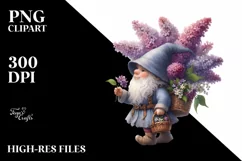 Detailed Gnome Lilac Bouquet Watercolor Product Image 1