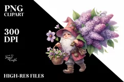 Detailed Gnome Lilac Bouquet Watercolor Product Image 3