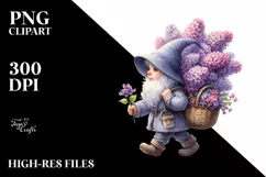 Detailed Gnome Lilac Bouquet Watercolor Product Image 1