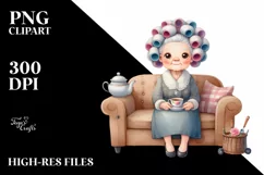 Old Lady Tea Cup Hair Curlers Clipart Product Image 1