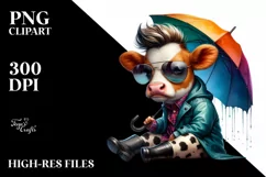 Cute Baby Cow with Umbrella PNG Product Image 3