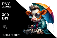Cute Baby Cow with Umbrella PNG Product Image 2