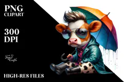 Cute Baby Cow with Umbrella PNG Product Image 2