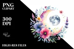 Vibrant Wimsical Moon with Flowers Watercolor Product Image 3