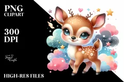 Colorful Baby Reindeer with Stars and Clouds | Clipart Product Image 1