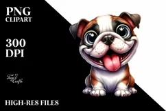 Cute Crazy Bulldog Watercolor Clipart Product Image 1