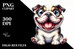 Cute Crazy Bulldog Watercolor Clipart Product Image 1