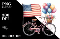 Vintage Bicycle Balloons USA Flag | Sublimation Clipart Product Image 1
