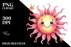Smiling Pinkish Sun Watercolor PNG Product Image 2