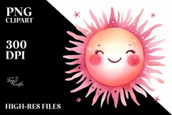 Smiling Pinkish Sun Watercolor PNG Product Image 2