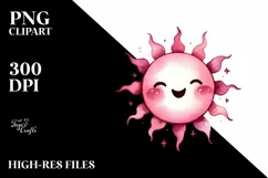 Smiling Pinkish Sun Watercolor PNG Product Image 2