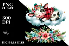 Vibrant Cute Baby Cow on Cloud Clipart Product Image 2