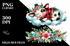 Vibrant Cute Baby Cow on Cloud Clipart Product Image 1
