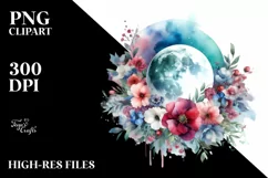 Vibrant Moon with Flowers | Sublimation Clipart Product Image 3