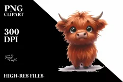 Funny Highland Cow Watercolor PNG Product Image 1