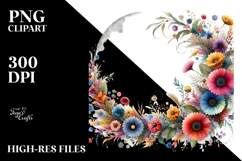 Colorful Daisy Floral Frame PNG Product Image 2