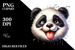 Funny Panda Portrait Smiling with Tongue Out | Watercolor Product Image 3