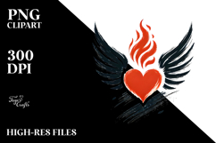 Simple Paintbrush Style Heart Wings Fire PNG Product Image 2