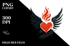 Simple Paintbrush Style Heart Wings Fire PNG Product Image 2